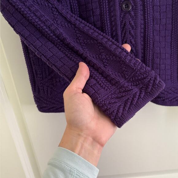 L.L. Bean Purple Cable Knit Cardigan Sweater Jacket 100% Cotton 278397 - Picture 5 of 8